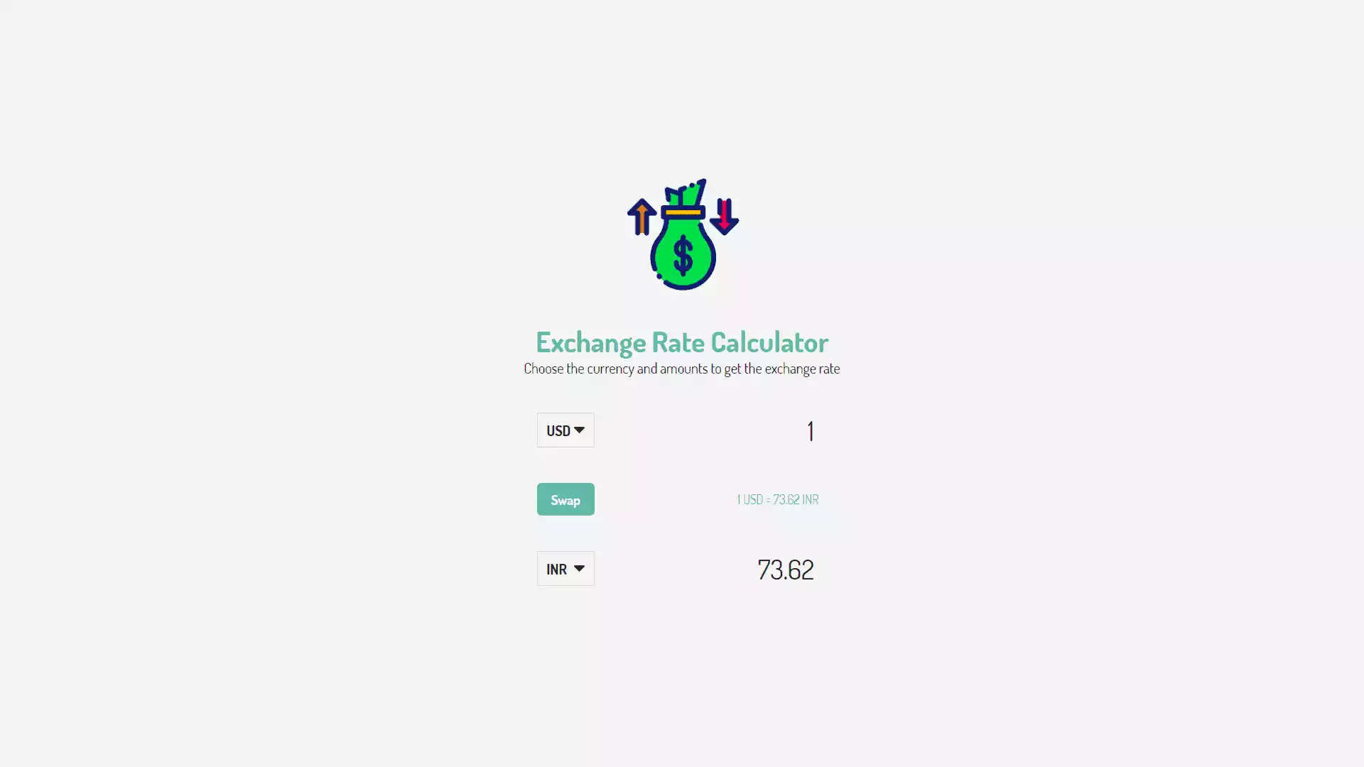 Exchange Rate Calculator using HTML, CSS and JavaScript