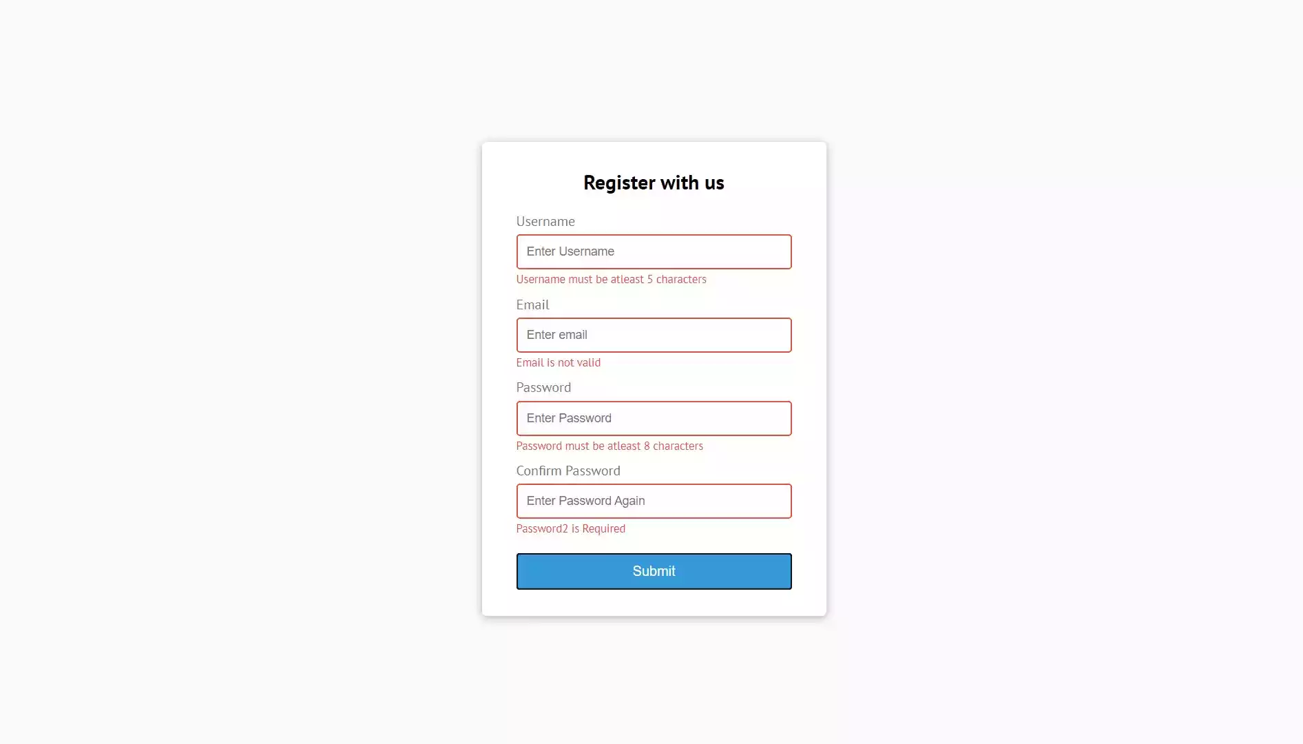 Form Validator using HTML, CSS and JavaScript