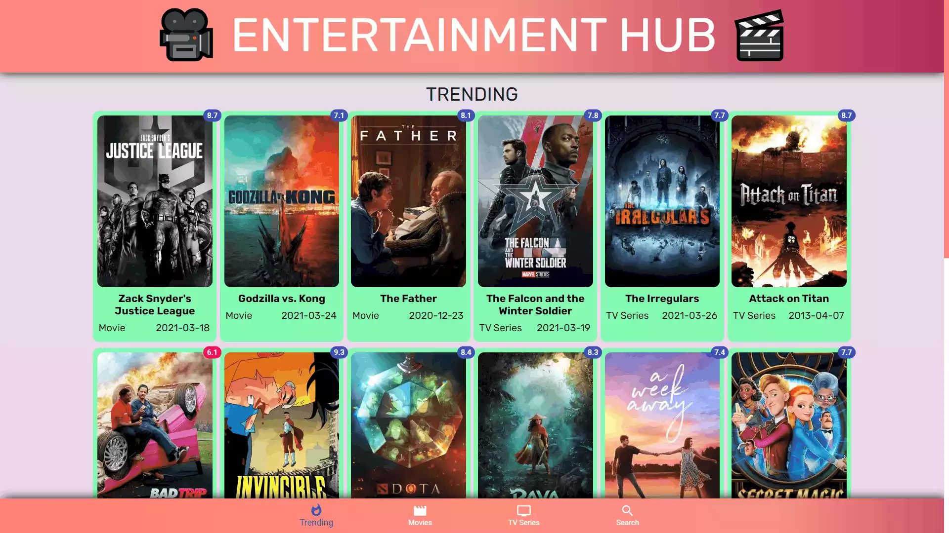 Movies Series Entertainment using React JS